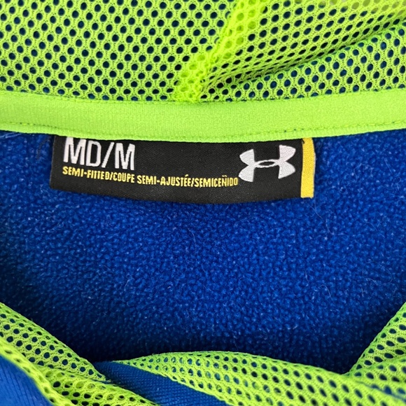 Under Armour Sweatshirt Hoodie Blue & Florescent Yellow - Picture 4 of 7